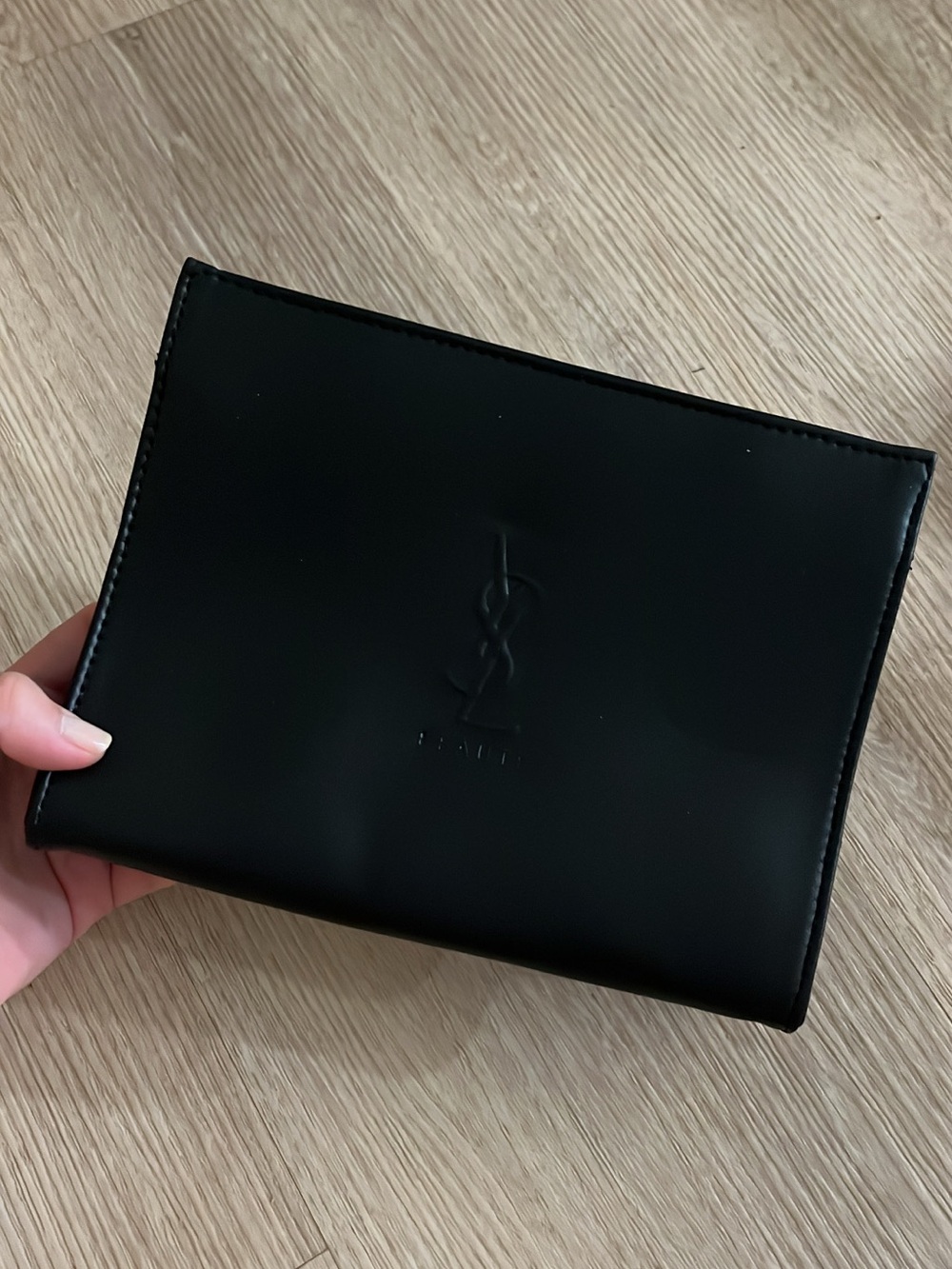 Saint Laurent Smooth Black Leather Toiletry Pouch with Embossed Logo